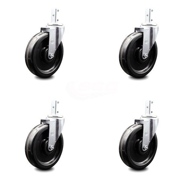 6 Inch Phenolic Wheel Swivel 7/8 Inch Square Stem Caster Set